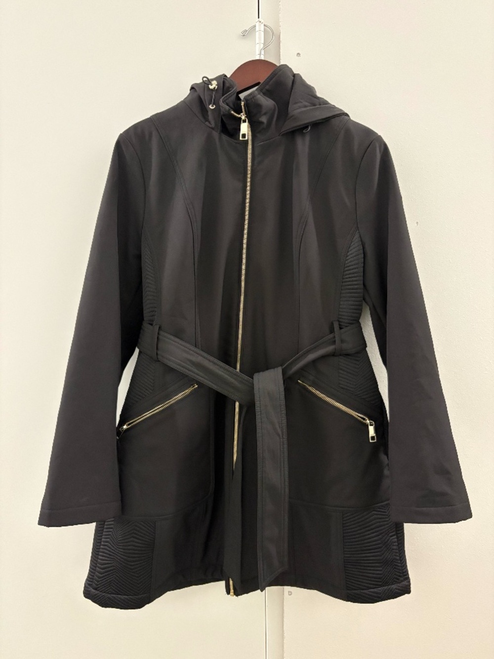 GUESS Black Softshell Belted coat